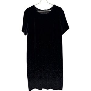 Evening Sheath Velvet Dress Black Womens‎ Short Sleeve Floral Round Neck Relaxed